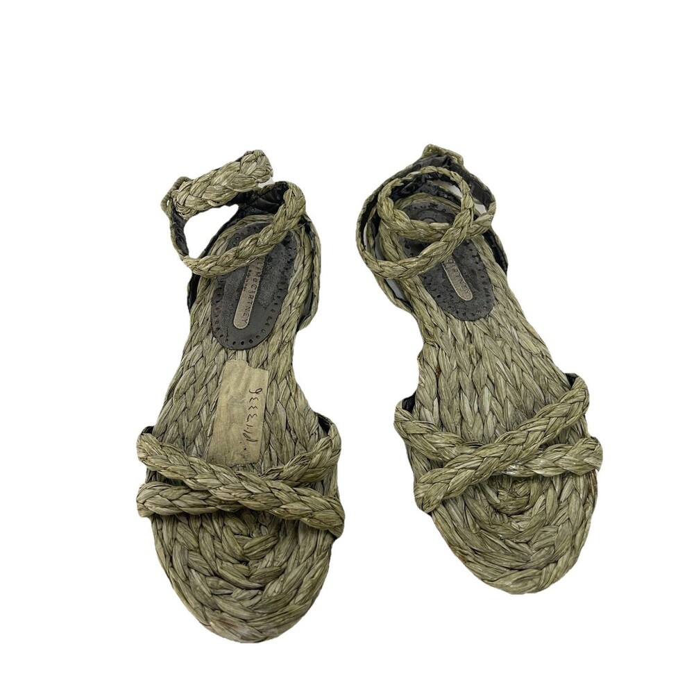 Stella McCartney Olive Raffia Flat Sandals Womens 36.5